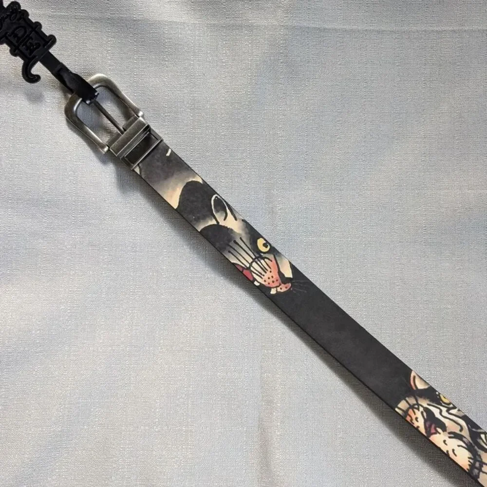 Ed Hardy Reversible Panther Tattoo Print Faux Leather Belt Men's 36 NEW!